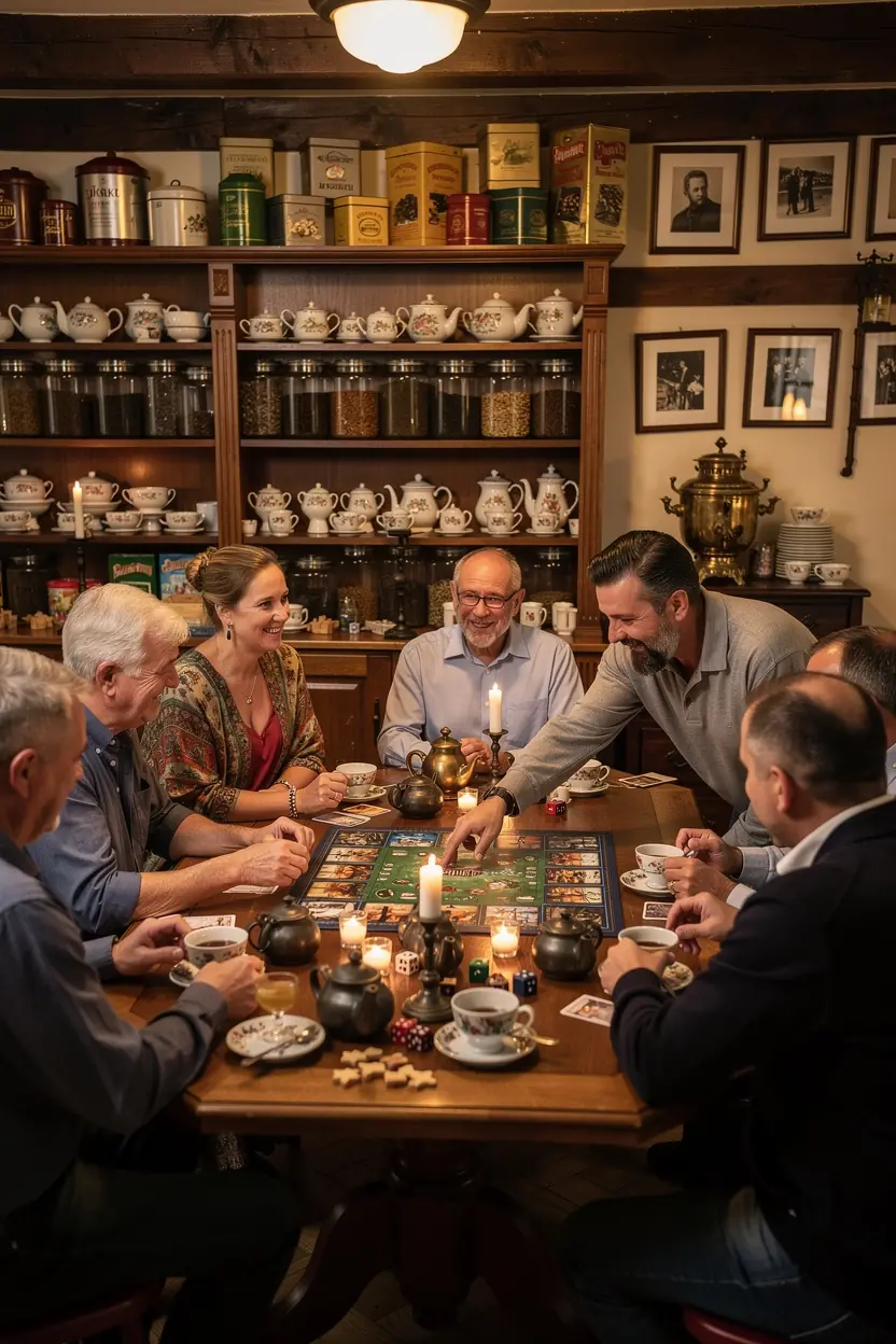 Adult gamers enjoying a tabletop league meeting.
